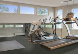 Performance fitness tile home gym cardio room